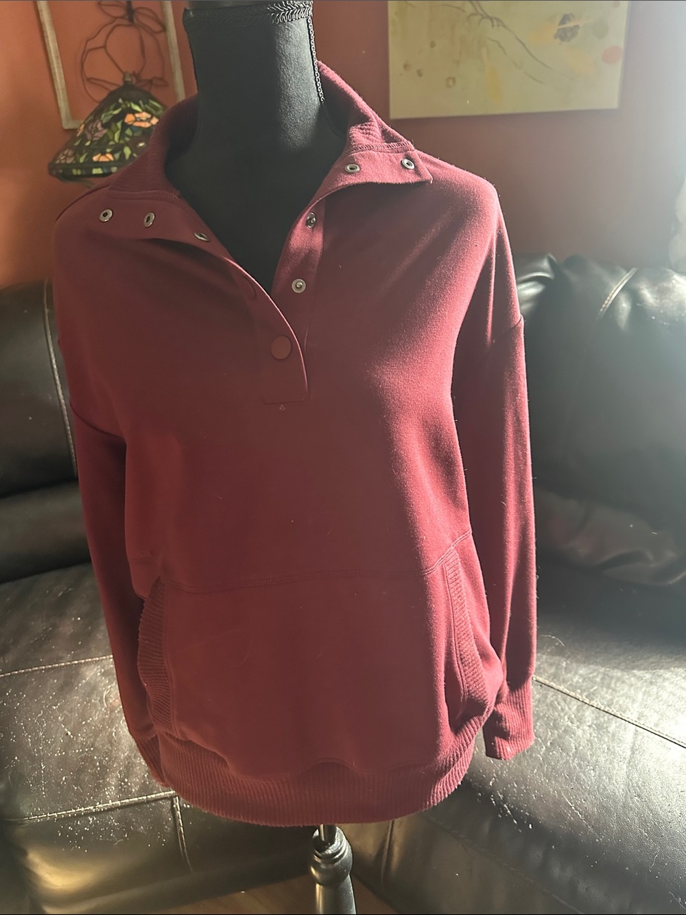 Women’s Snap-Front Burgundy Pullover Sweater